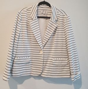 Knit White Black Stripe Blazer